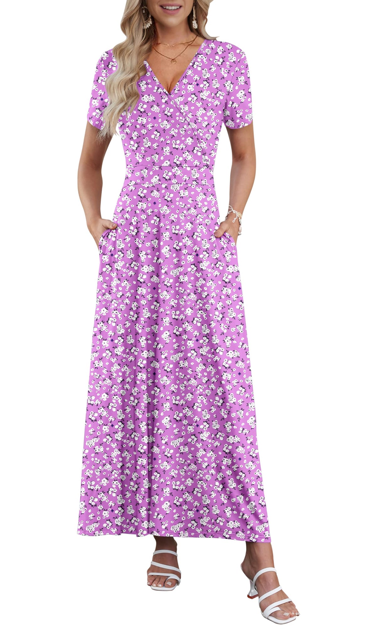 AUSELILY Maxi Dresses for Women Ankle Length Floral Beach Long Flowy Dress