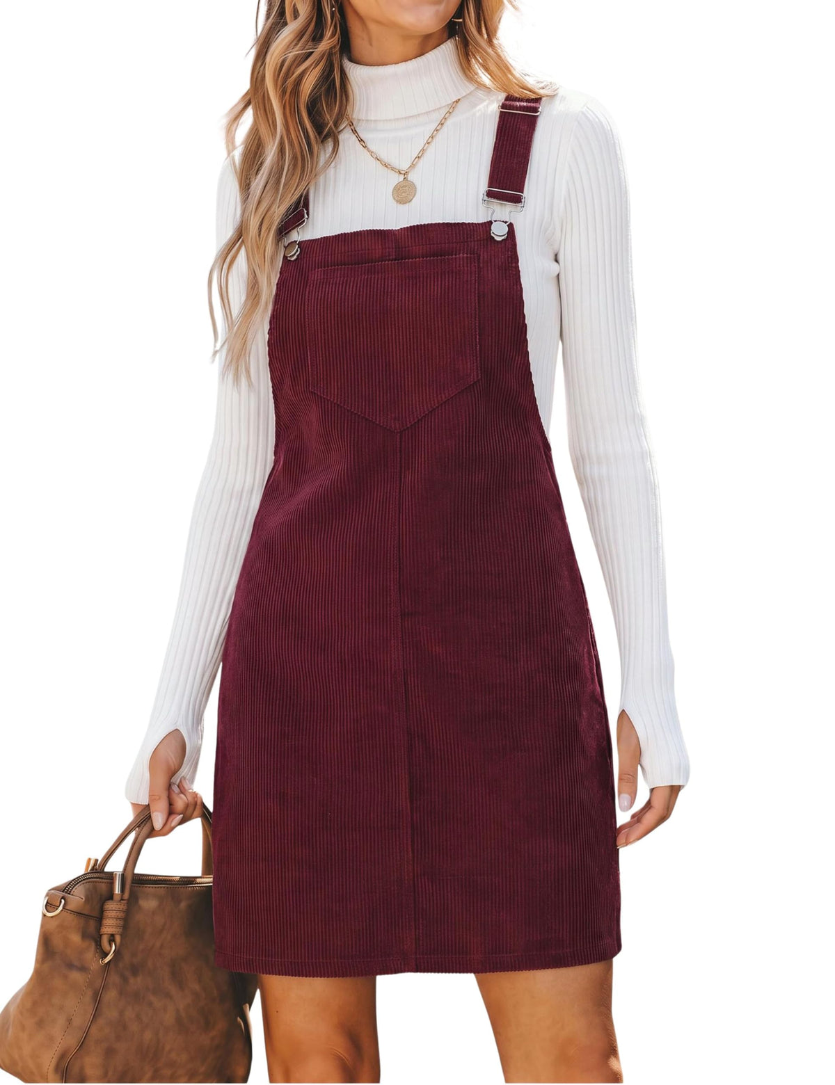 Hooever Women's Corduroy Overall Bib Dress Pinafore Suspender Skirt Jumper