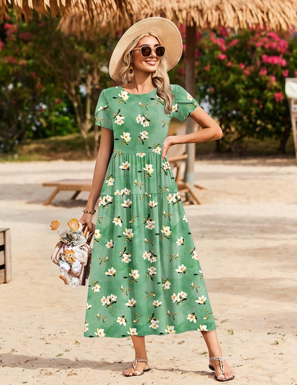 Zeagoo Summer Dresses for Women 2026 Maxi Bohemian Short Sleeve Long Dress