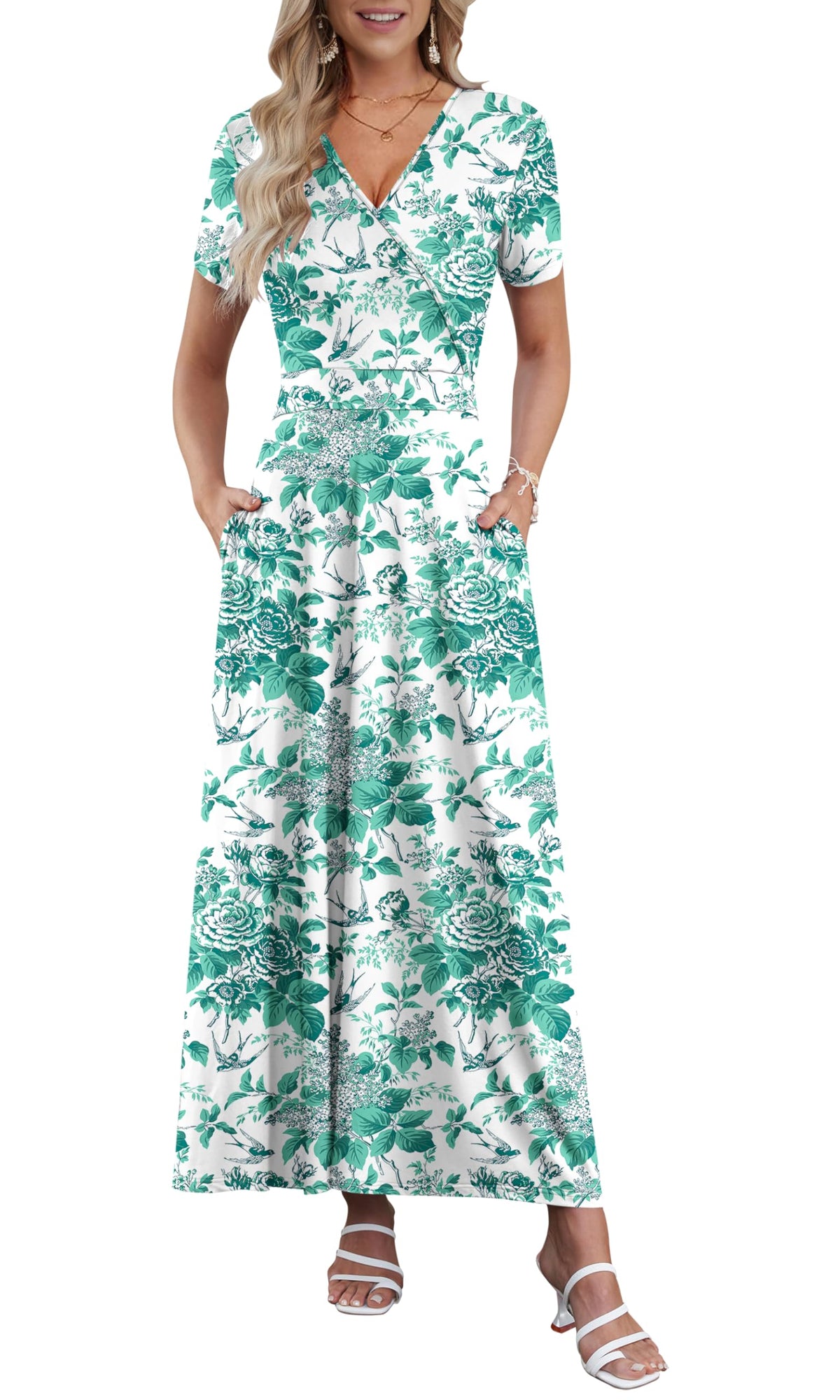 AUSELILY Maxi Dresses for Women Ankle Length Floral Beach Long Flowy Dress