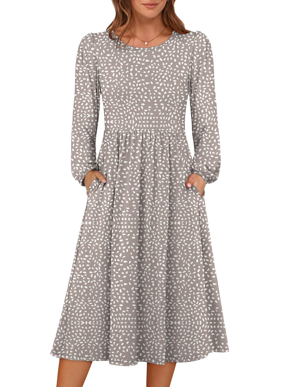ANRABESS Women Long Sleeve Casual Fall Midi Dress Lightweight with Pockets
