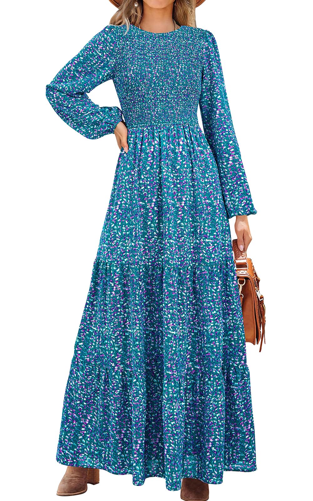 PRETTYGARDEN Long Sleeve Floral Maxi Fall Dresses for Women Trendy Outfits