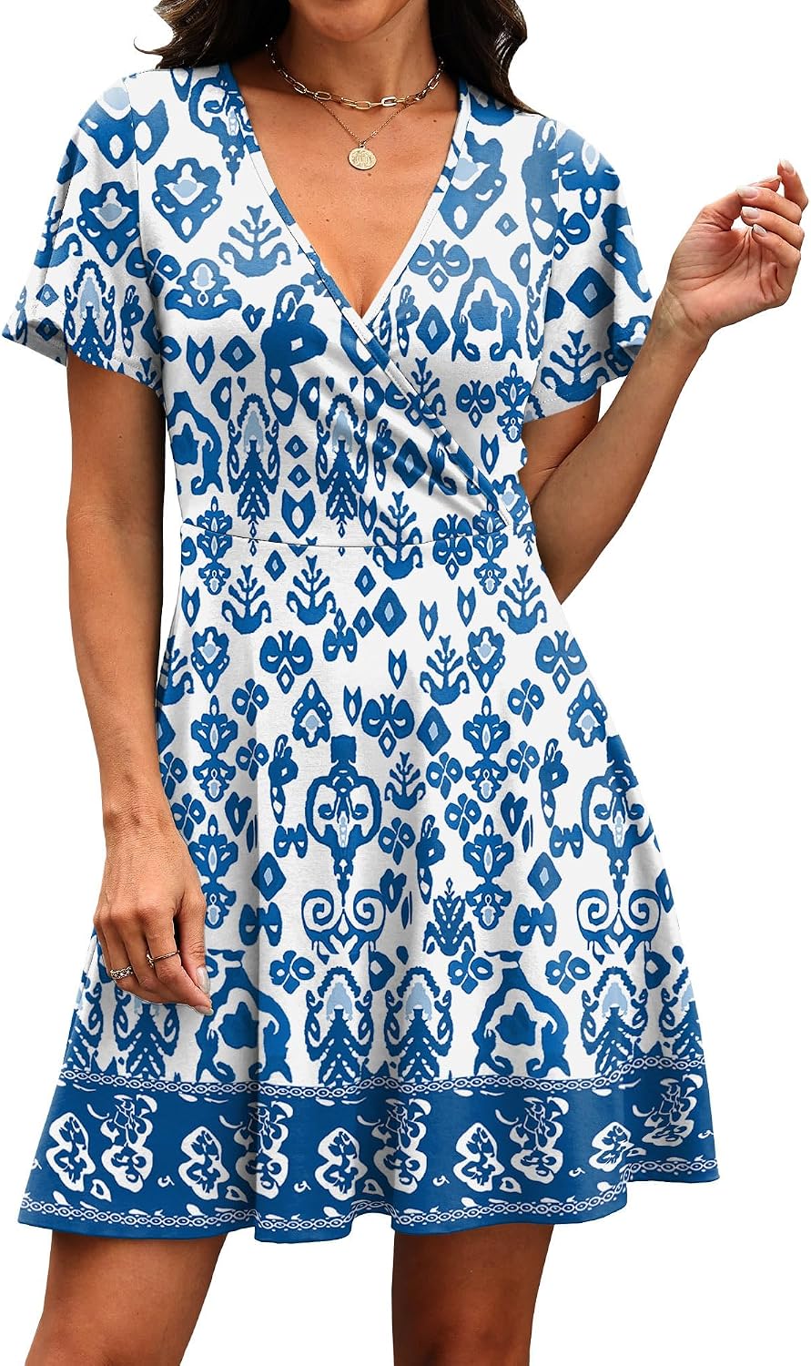 RUMIA Women Casual Dresses Wrap V Neck Dress A-Line Summer Sundress Fashion