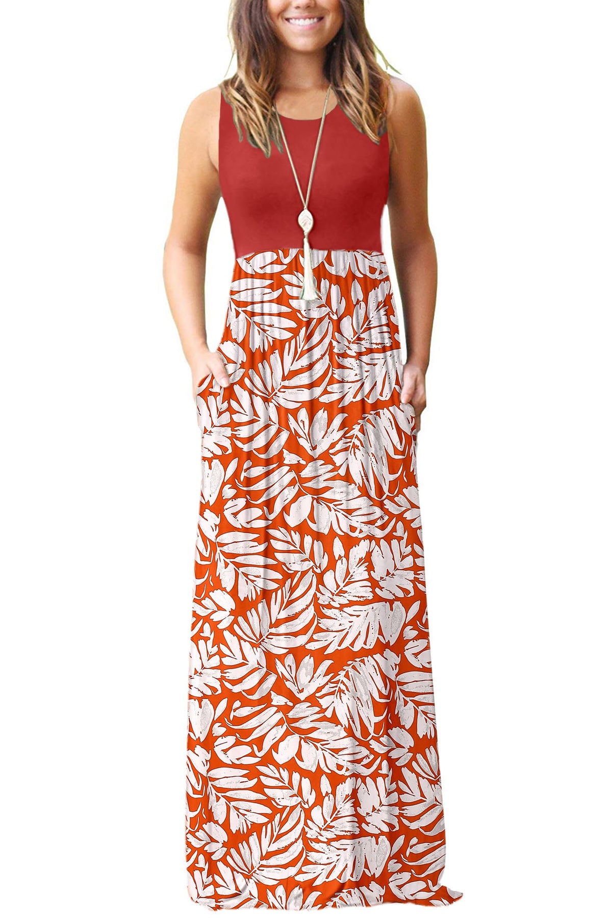 AUSELILY Women's Summer Sleeveless Loose Plain Casual Long Maxi Dresses