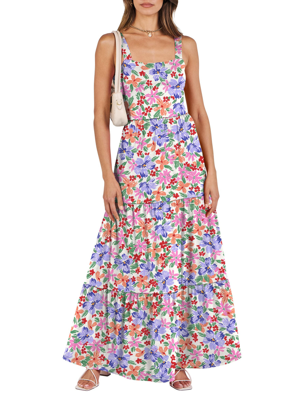 ANRABESS Women's Summer Flowy Maxi Dress Square Neck Sundress with Pockets