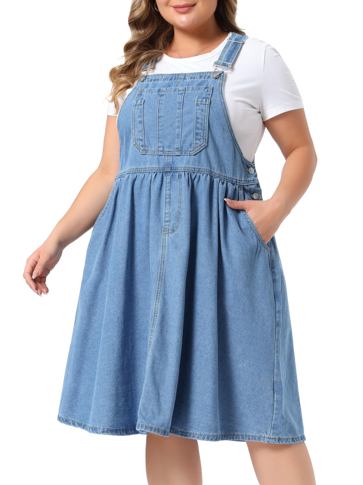 Agnes Orinda Plus Size Women's Denim Overalls Dress Casual Romper Sleeveless Adjustable Straps Jumper Jean Midi Dresses 2026