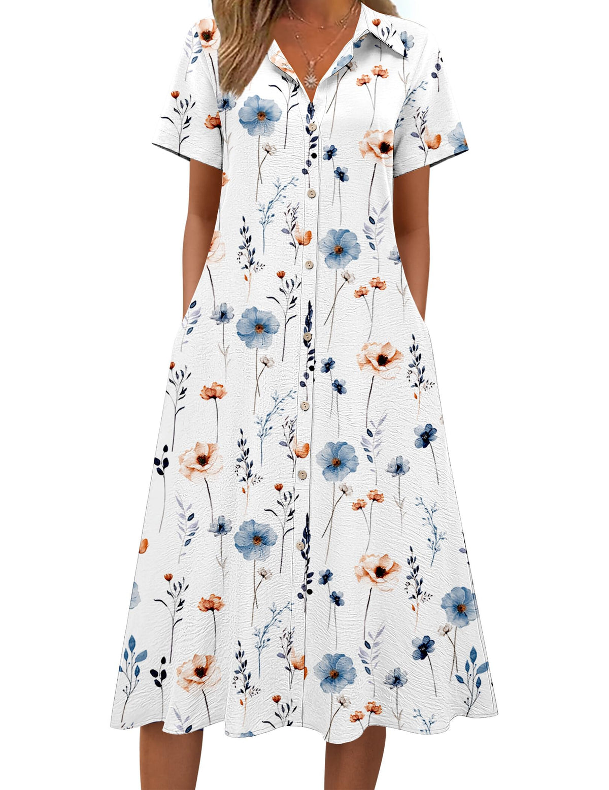 Zeagoo Summer Dresses for Women 2026 Button Down Shirt Dresses Aline Long Sundress Short Sleeve Beach Travel Cover Up