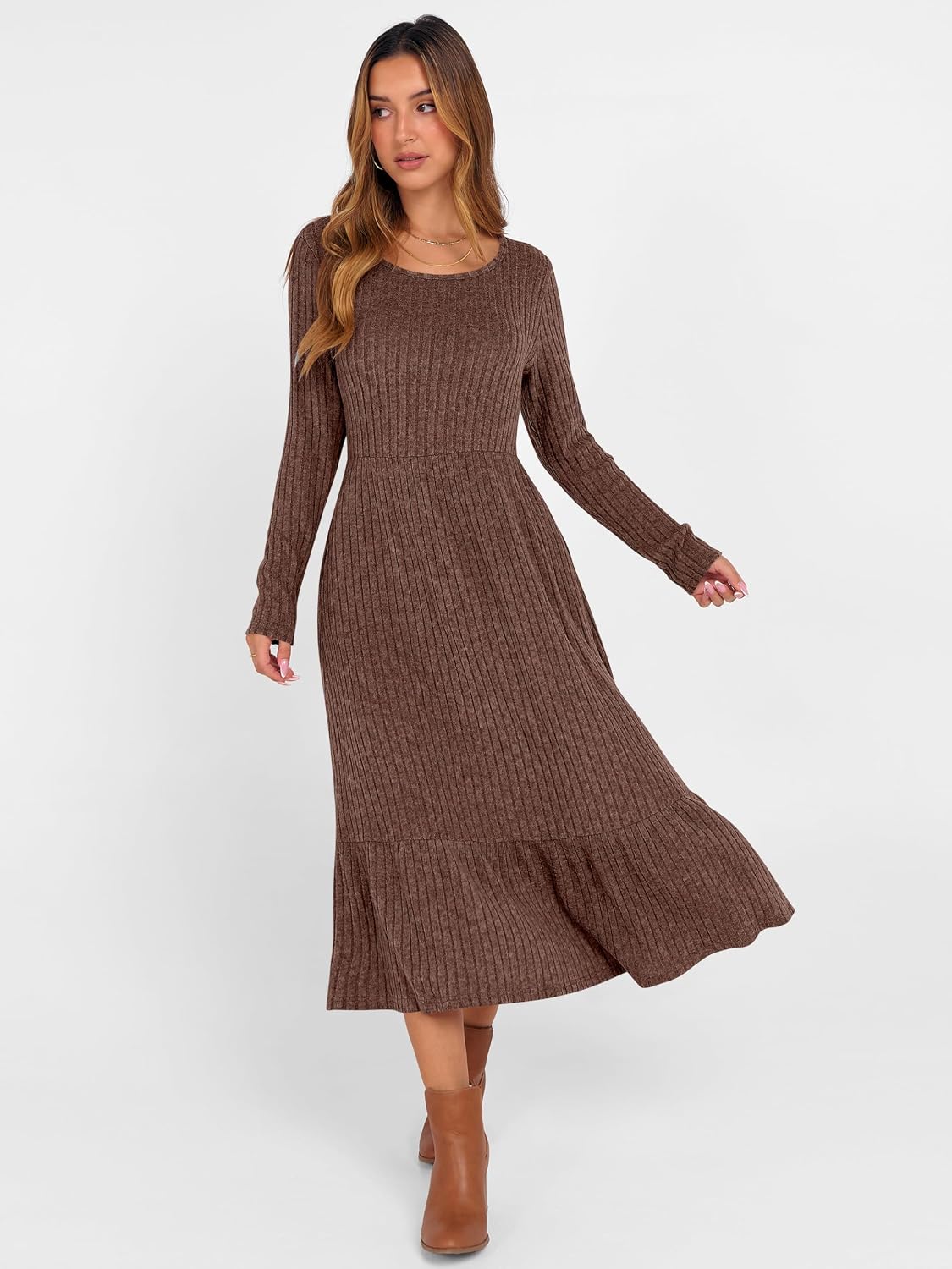 ANRABESS Womens Fall Long Sleeve Midi Dress