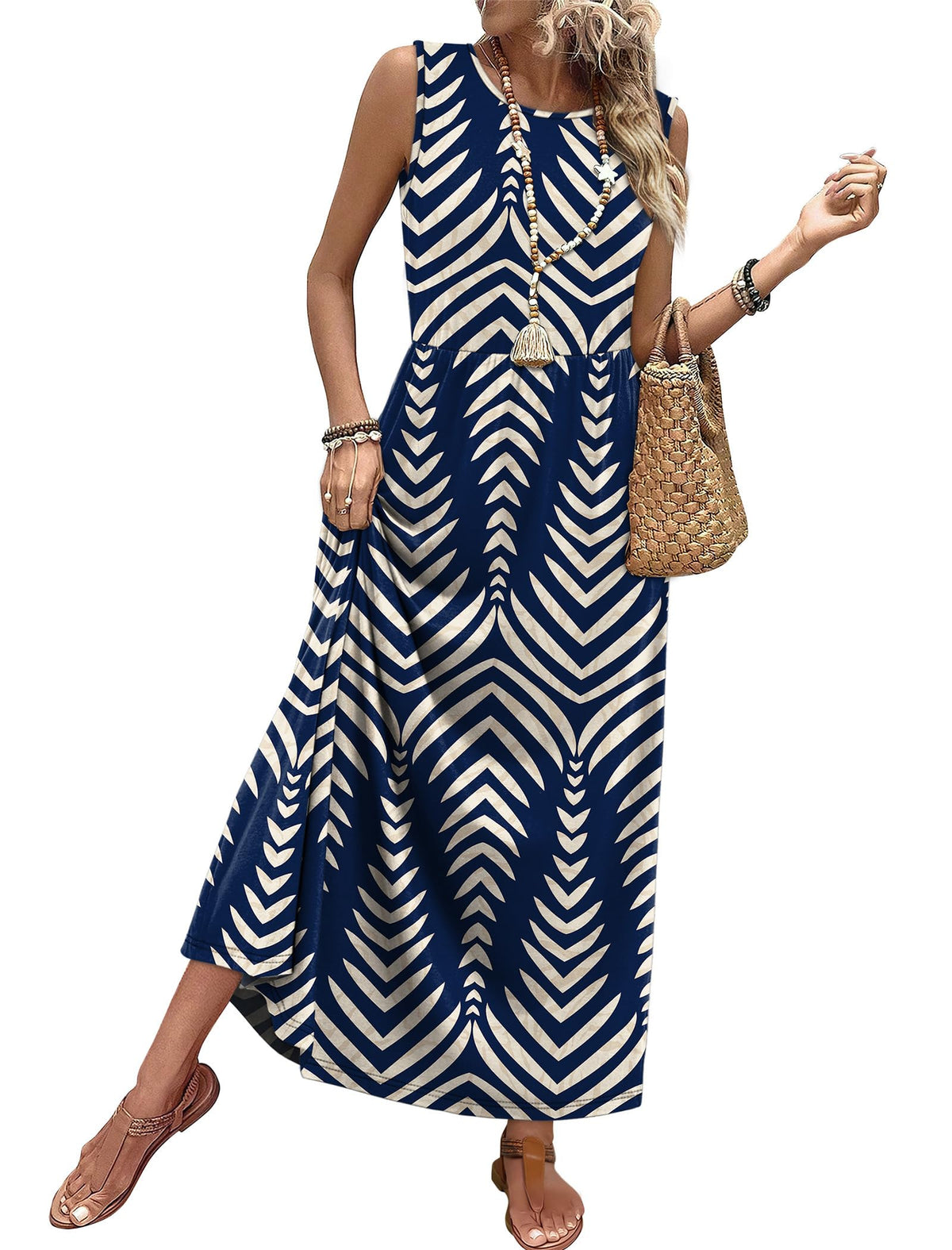 WIHOLL Summer Dresses for Women 2026 Maxi Dresses Long Flowy A Line Sleeveless Sundresses with Pockets