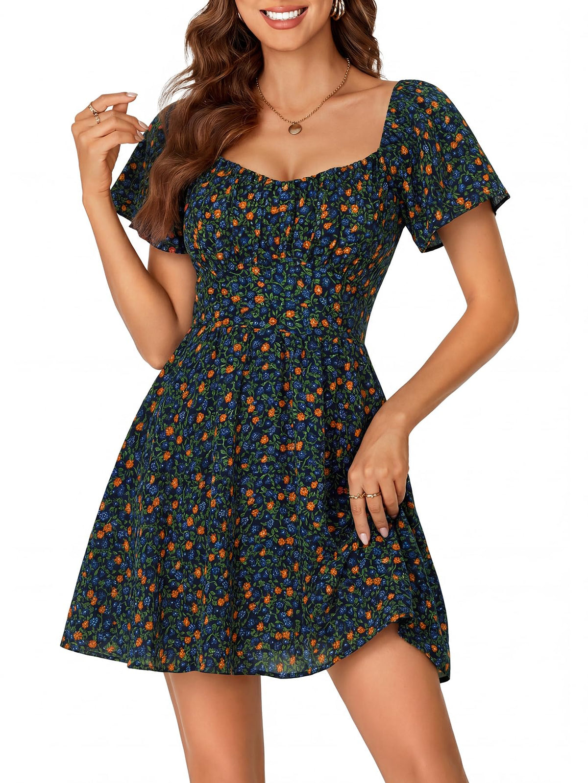 Rooscier Women's Tie Back Short Sleeve Mini Dress