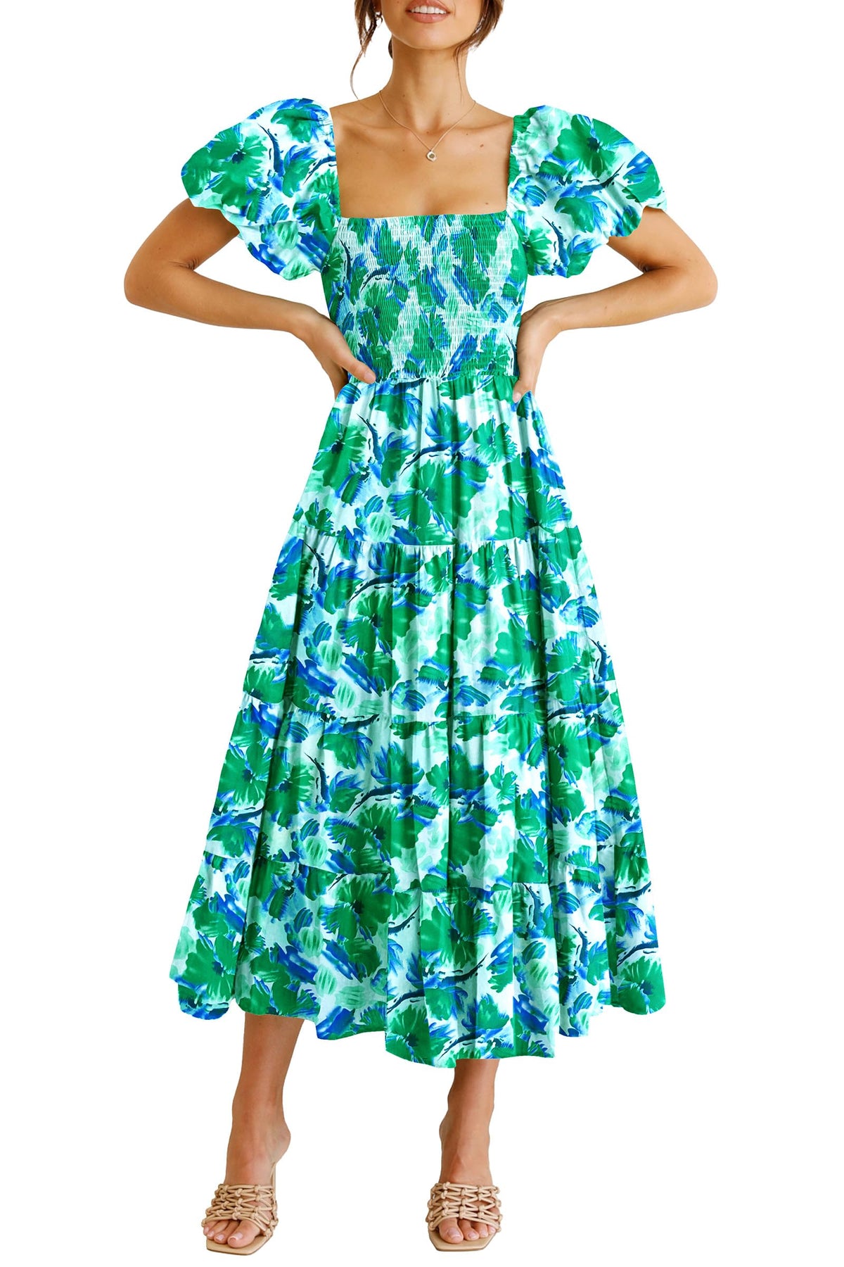 PRETTYGARDEN Women's Smocked Midi Wedding Guest Dress