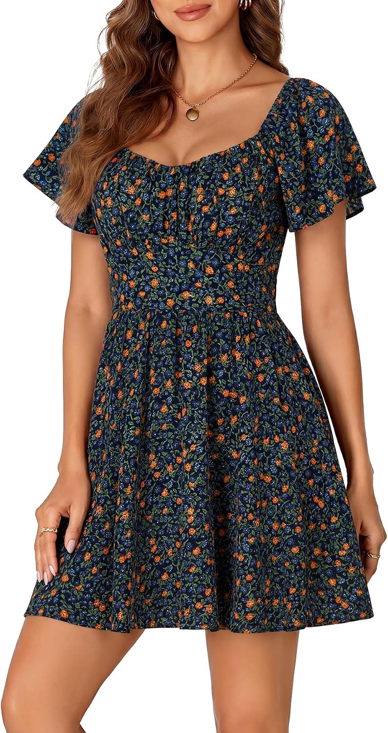 Rooscier Women's Tie Back Short Sleeve Mini Dress