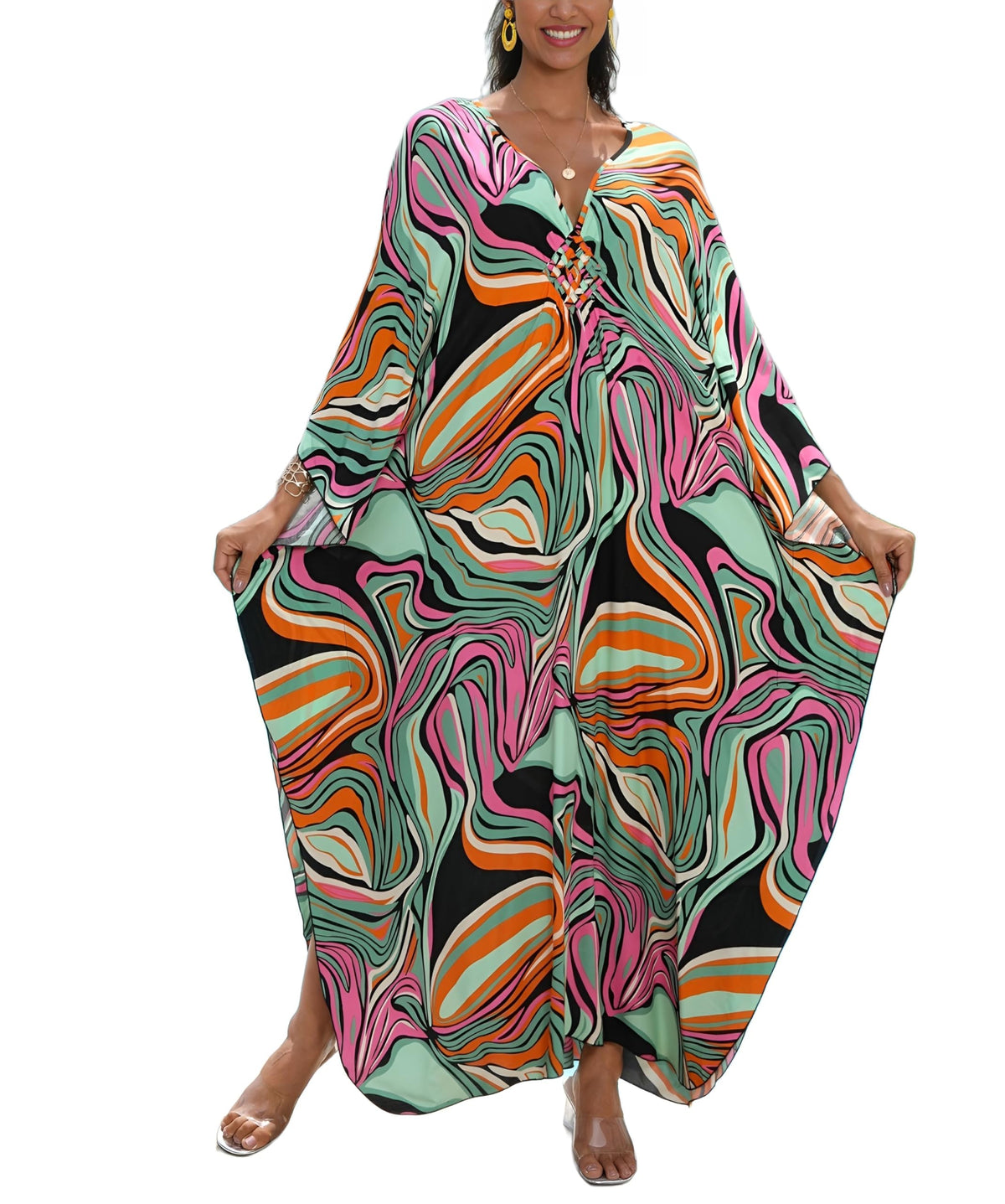KEYLORTING Plus Size Kaftan Dress Women, African Moo Moo Print Caftan, Batwing Dress, Beach Cover Up for Party and Loungewear