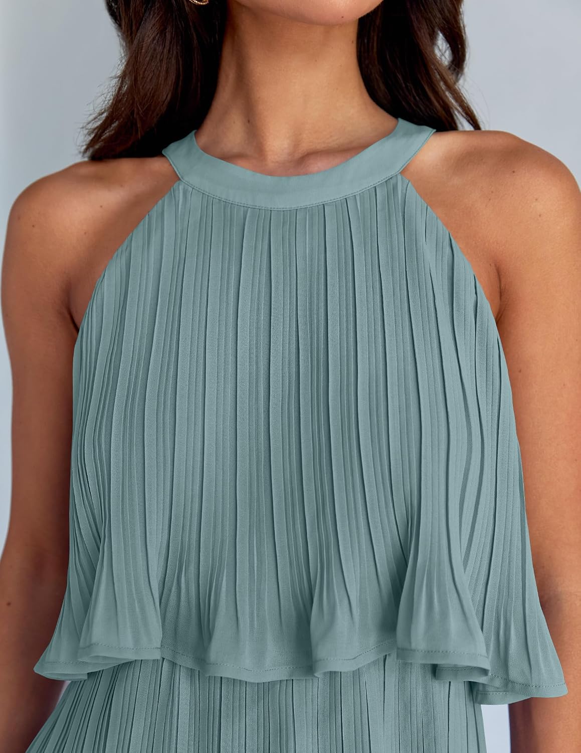 ZESICA Women's Summer Halter Ruffle Tiered Cocktail Mini Dresses