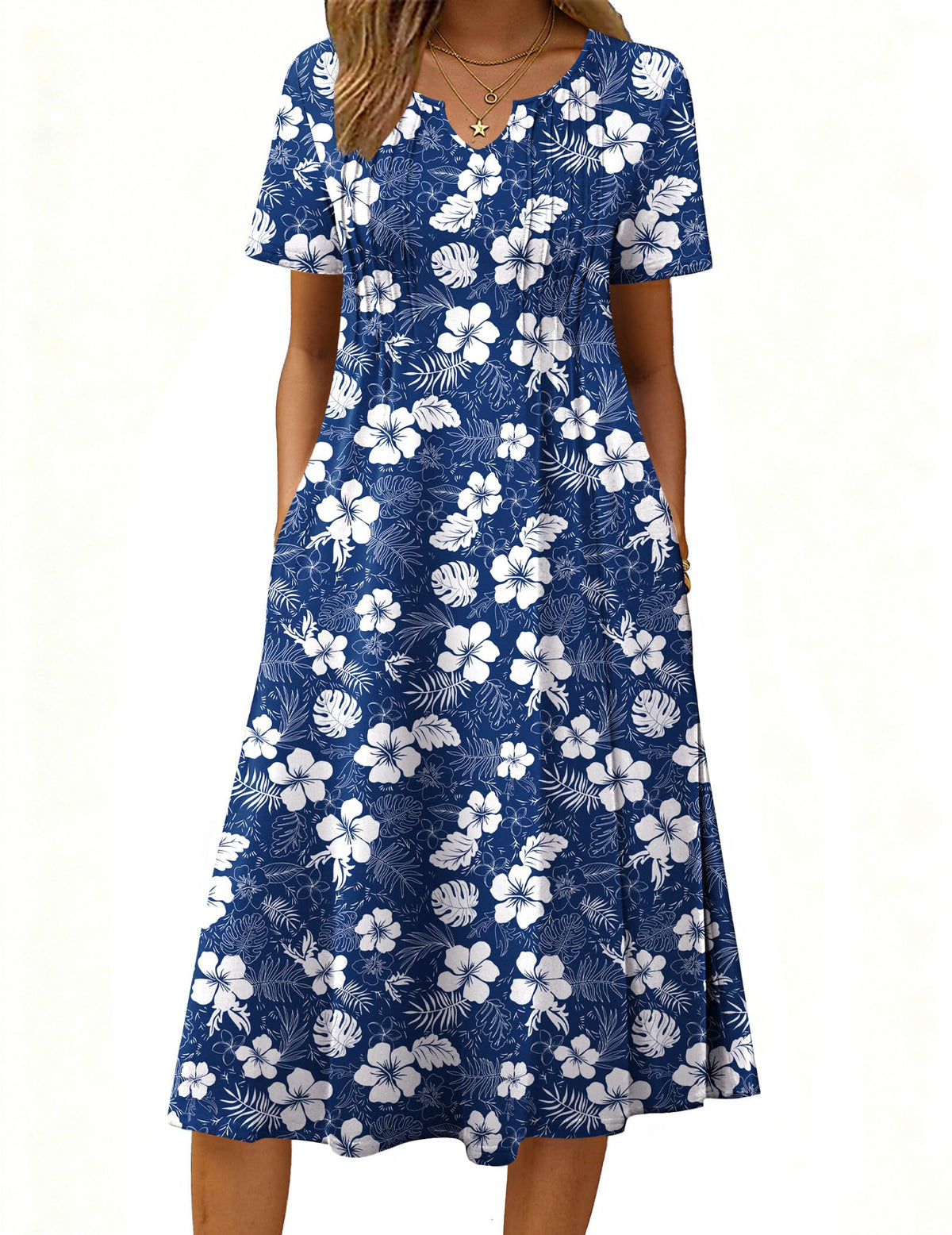 Zeagoo Summer Dresses for Women 2026 Casual Short Sleeve Aline Midi Dress with Pocket Flowy Pleated Tshirt Beach Sundress