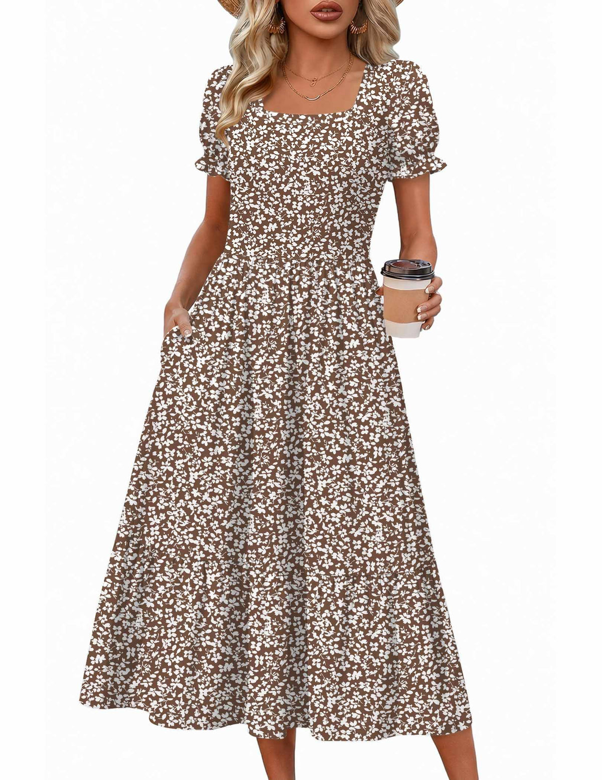 Zeagoo Summer Dresses for Women Flowy Casual Midi Dress Short Sleeve Tiered Dress Beach Vacation Sundresses with Pockets