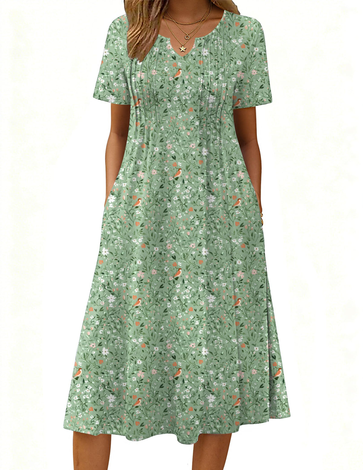 Zeagoo Summer Dresses for Women 2026 Casual Short Sleeve Aline Midi Dress with Pocket Flowy Pleated Tshirt Beach Sundress