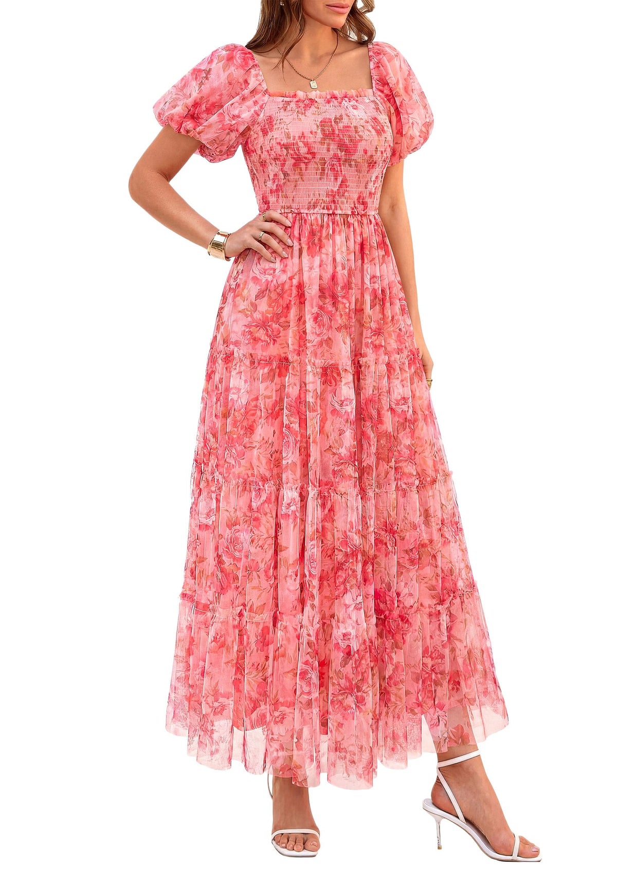 PRETTYGARDEN Women's Summer Smocked Midi Tulle Dress