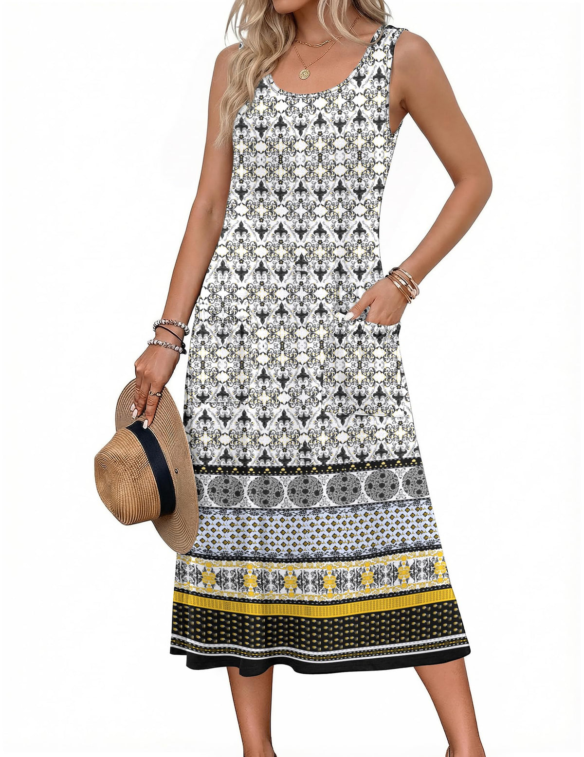 Zeagoo Womens Summer Midi Dresses 2026 Casual Sleeveless Tank Sundresses A Line Crewneck Beach Vacation Dress with Pockets