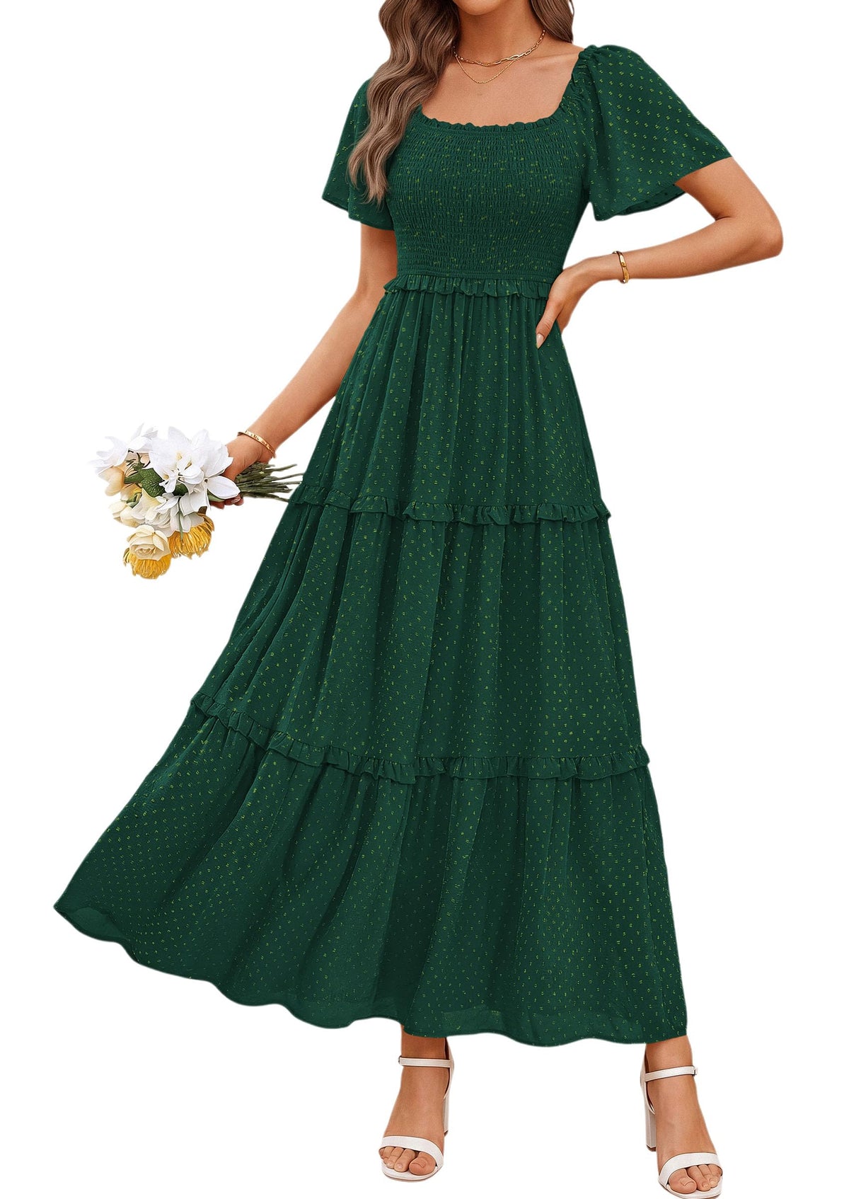 PRETTYGARDEN Womens Summer Dresses Boho Maxi Swiss Dot Dress