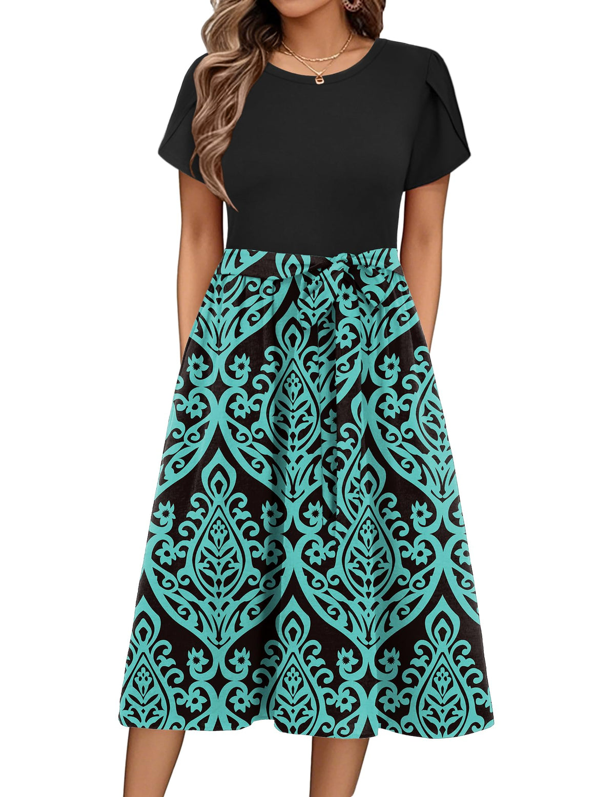Zeagoo Womens Midi Dress Summer Short Sleeve Dress with Pockets 2025 Casual Floral T-Shirt Dress Flowy Beach Sundress