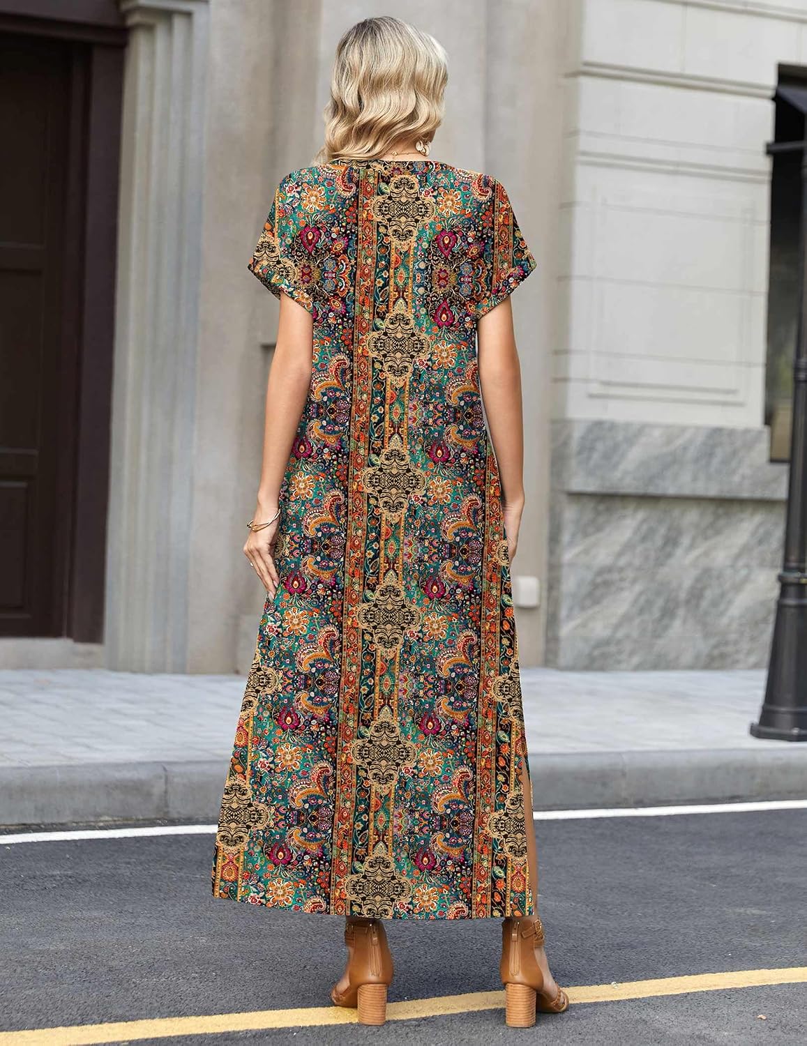 Zeagoo Summer Dresses for Women 2026 Maxi Dresses Vacation Sundress Short Sleeve Casual Sundresses Split Dress with Pockets