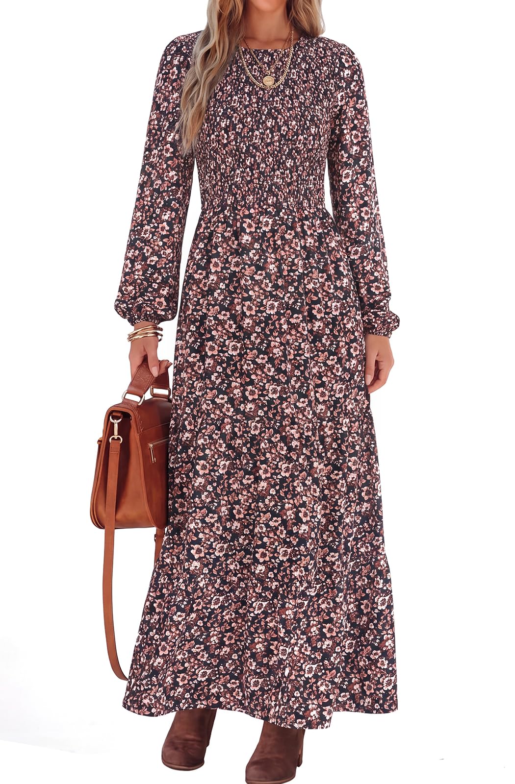 PRETTYGARDEN Long Sleeve Floral Maxi Fall Dresses for Women Trendy Outfits