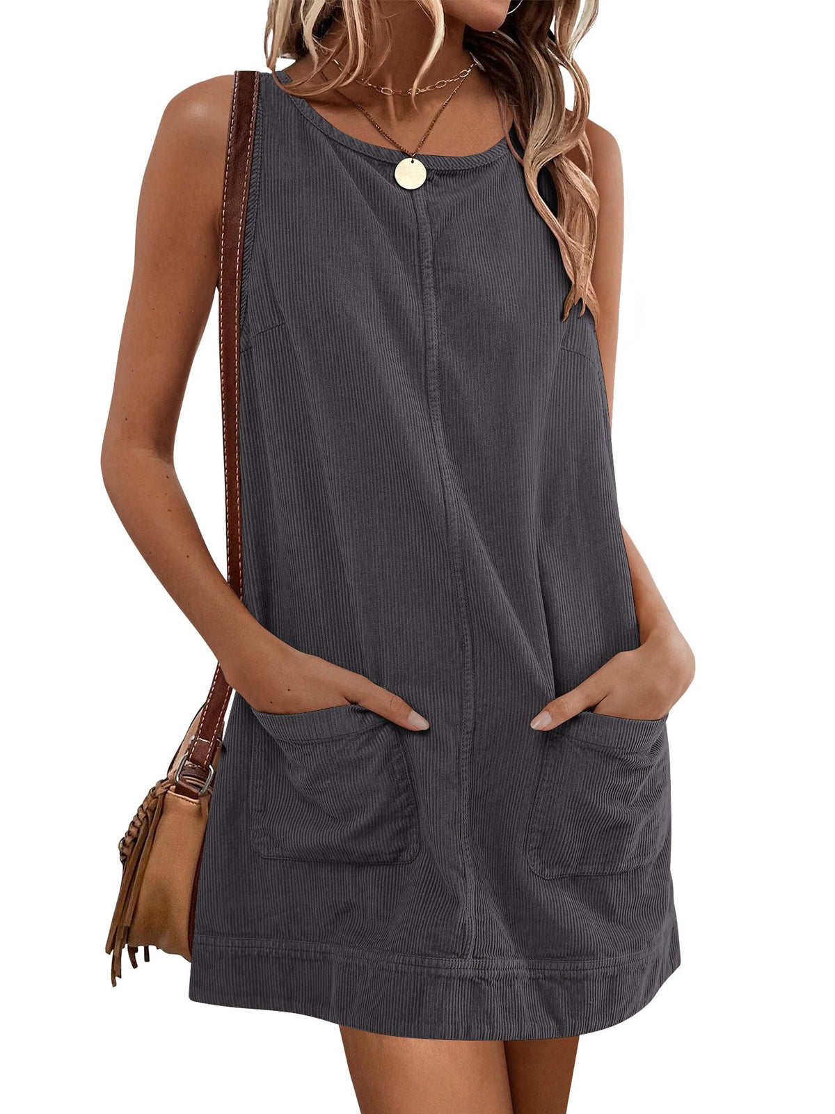 Caracilia Womens Corduroy Sleeveless Overall Mini Dress