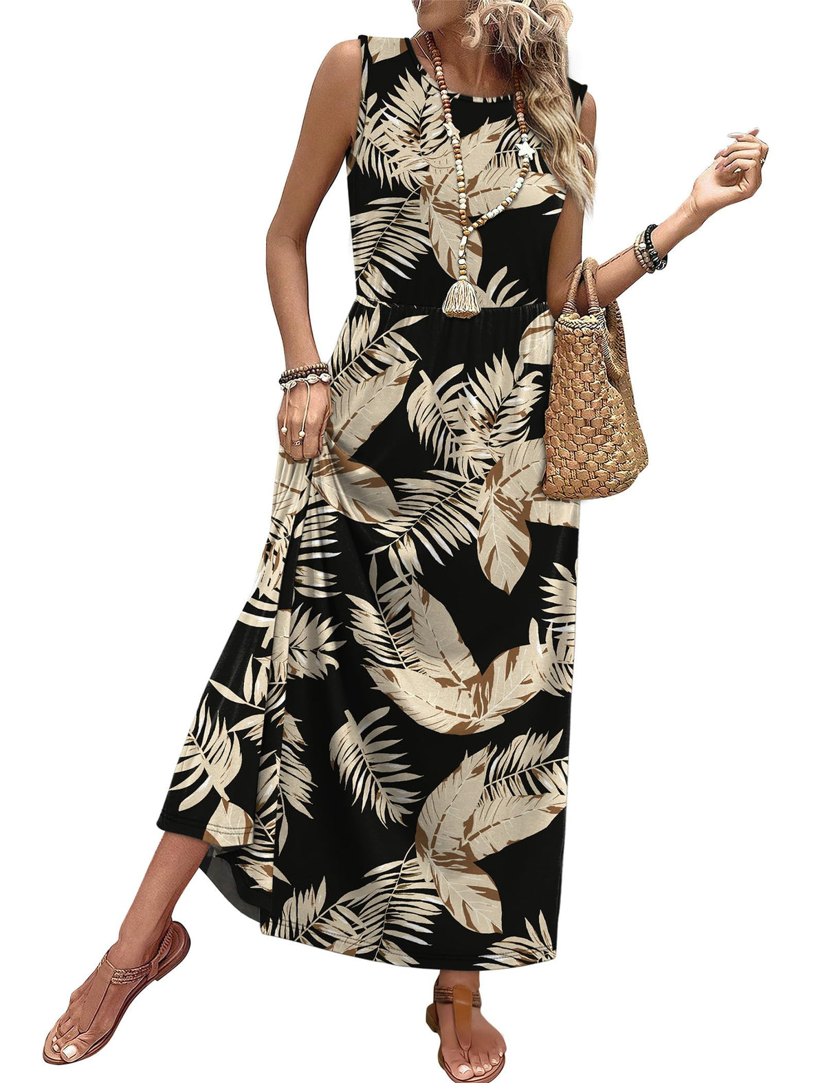 WIHOLL Summer Dresses for Women 2026 Maxi Dresses Long Flowy A Line Sleeveless Sundresses with Pockets