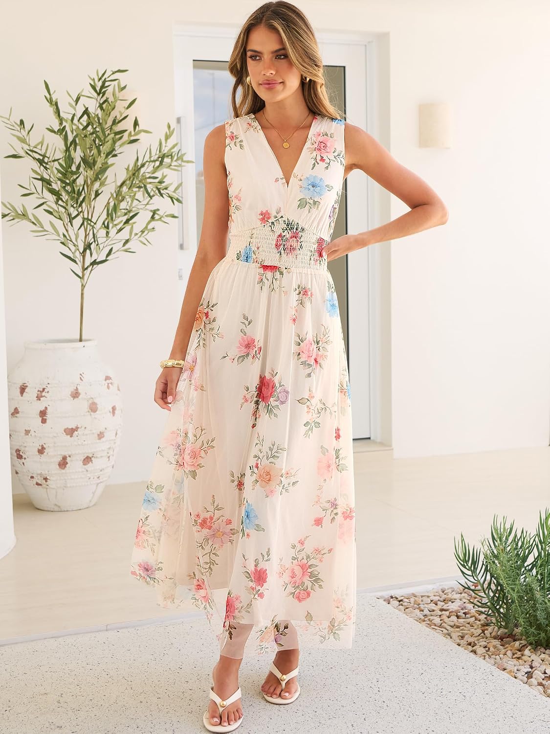 ANRABESS Women's Floral Tulle Wedding Guest Maxi Dress