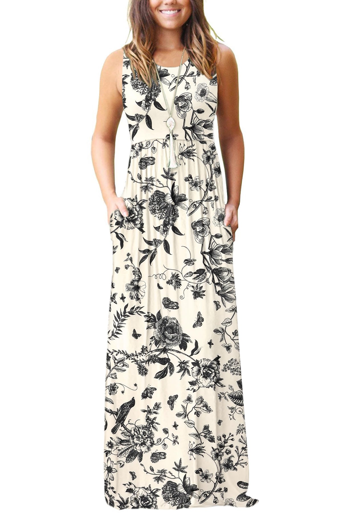 AUSELILY Women's Summer Sleeveless Loose Plain Casual Long Maxi Dresses