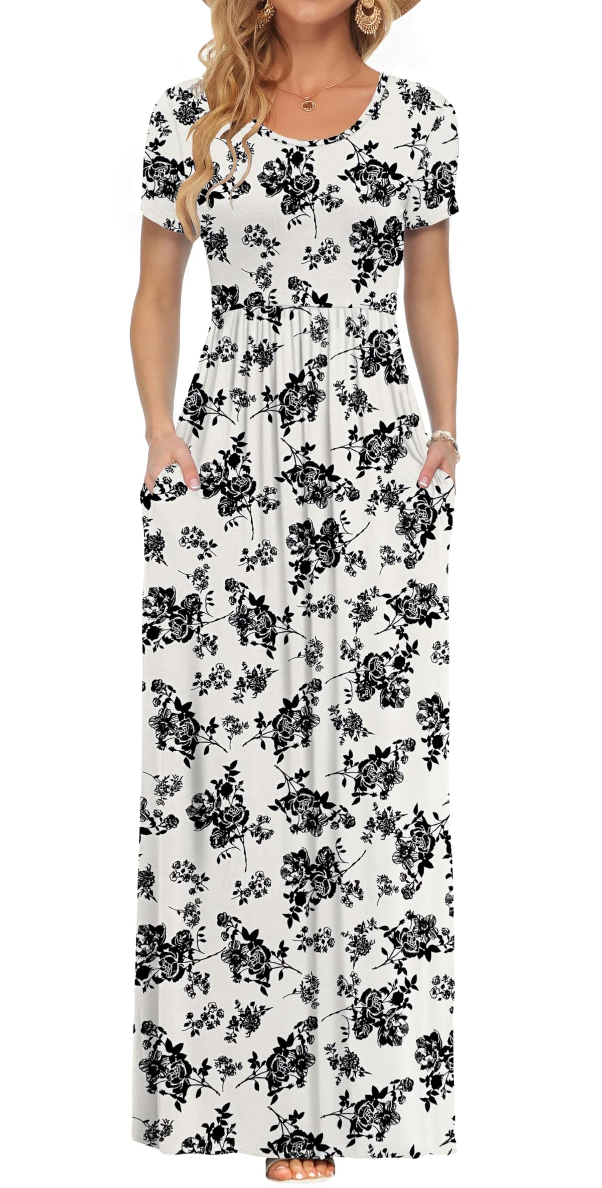 AUSELILY Women's Summer Short Sleeve Loose Plain Casual Long Maxi Dresses