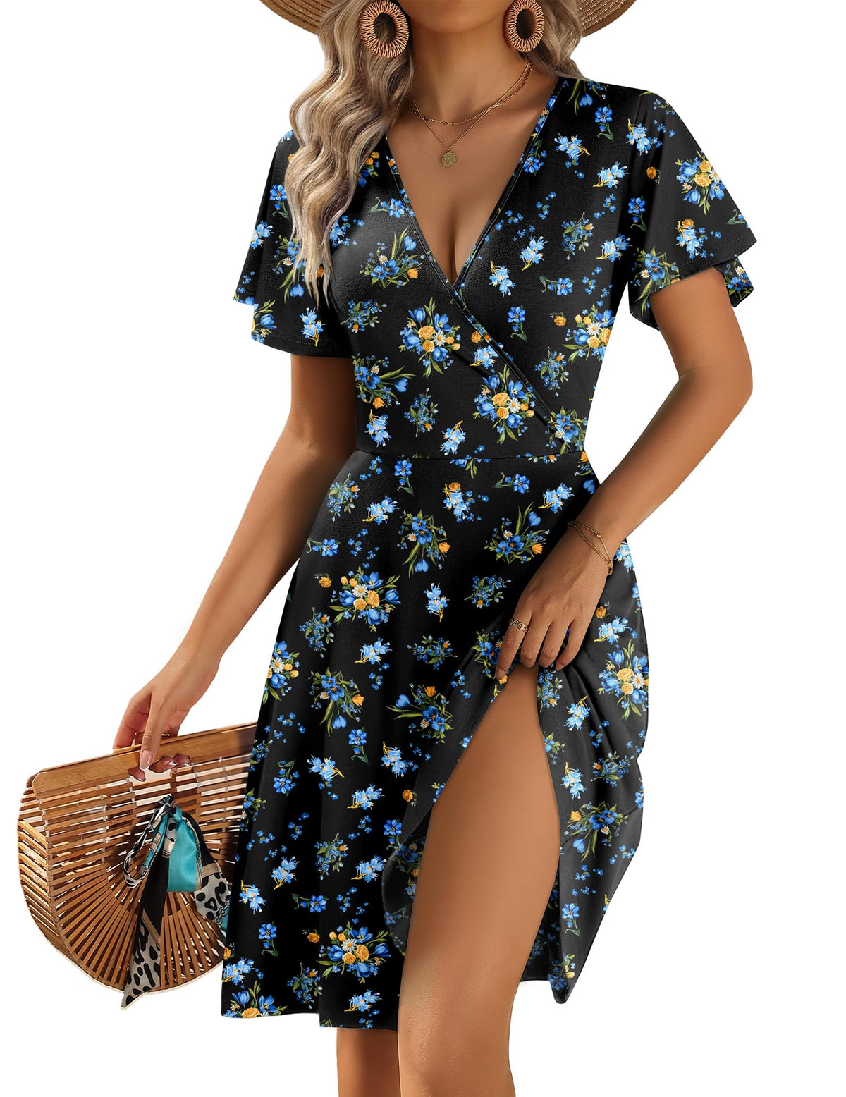 Zeagoo Womens Summer Dresses Wrap V Neck Dress Floral A-Line Ruffle Sleeve Casual Sundress with Pockets 2026