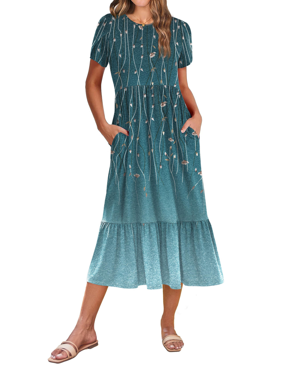 Zeagoo Women Summer Midi A Line Dress Short Sleeve Casual Flowy Tiered Beach Long Sundress with Pockets 2026 Vacation Travel