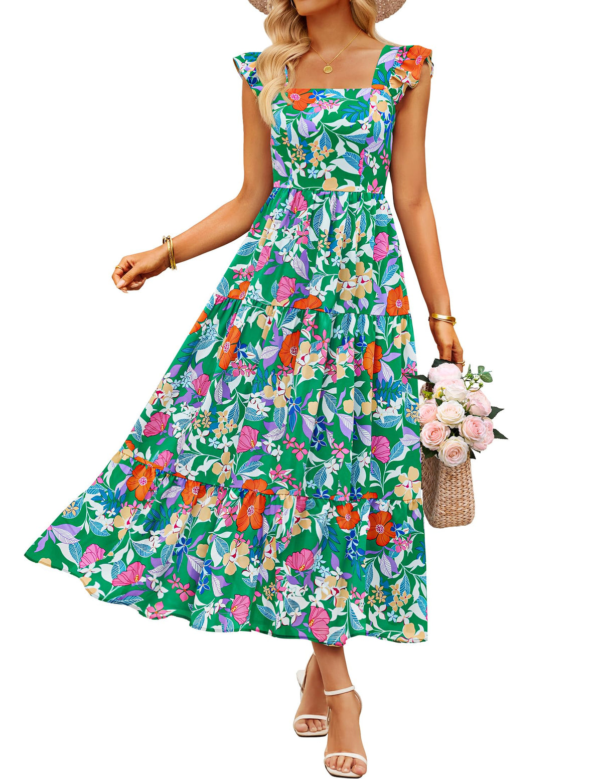 ZESICA Women's Summer Boho Floral Wedding Guest Midi Dresses