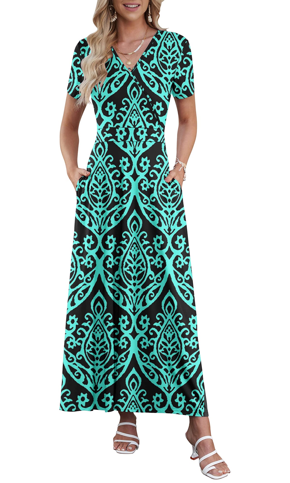 AUSELILY Maxi Dresses for Women Ankle Length Floral Beach Long Flowy Dress