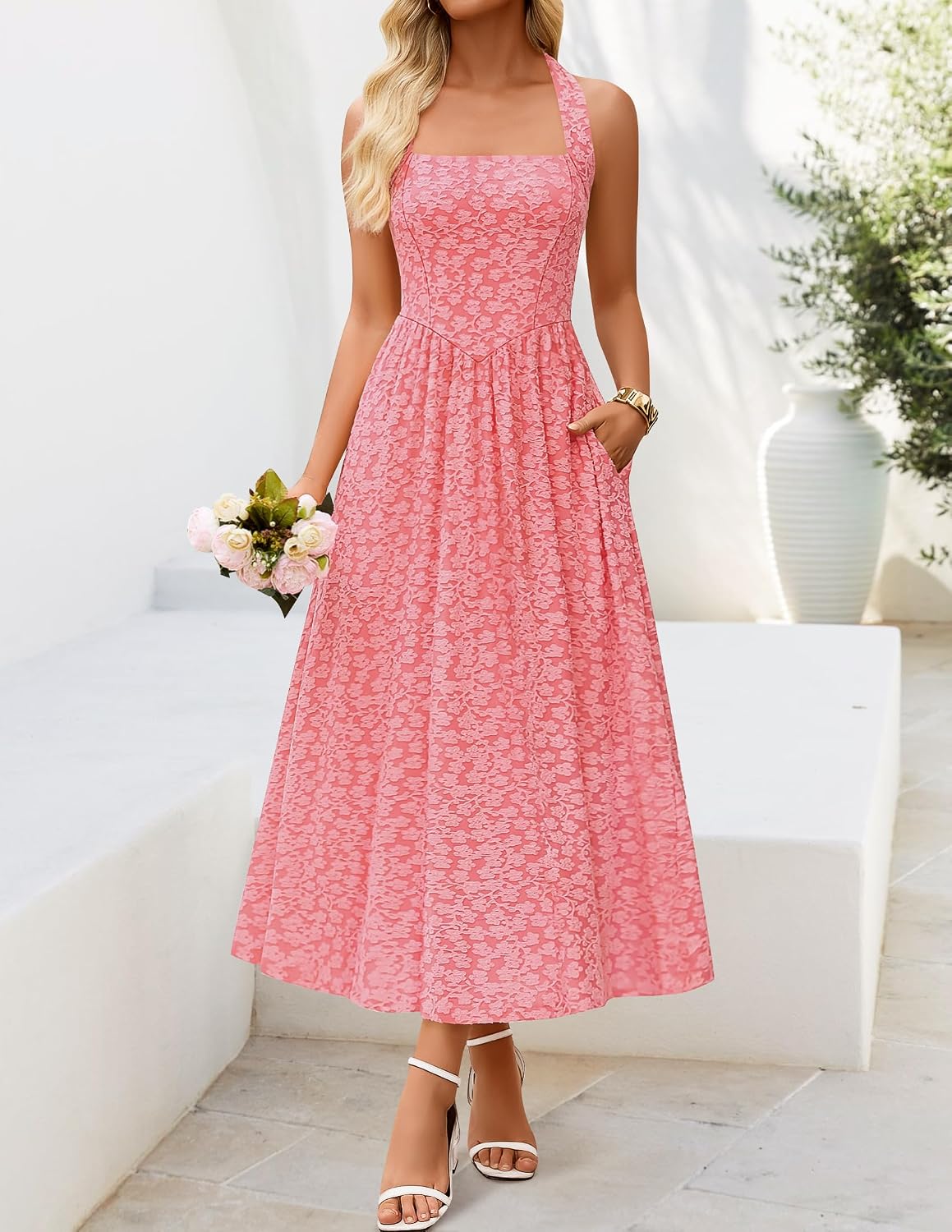 ZESICA Women's Summer Sleeveless Floral Wedding Guest Maxi Dress