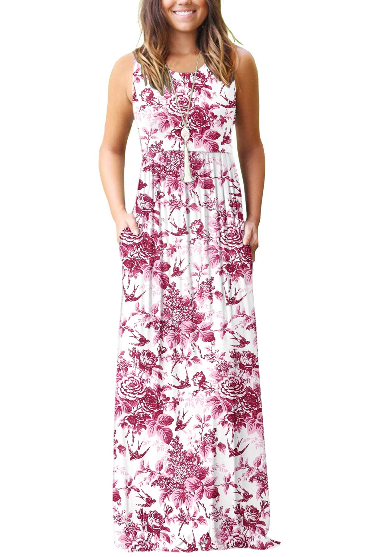 AUSELILY Women's Summer Sleeveless Loose Plain Casual Long Maxi Dresses