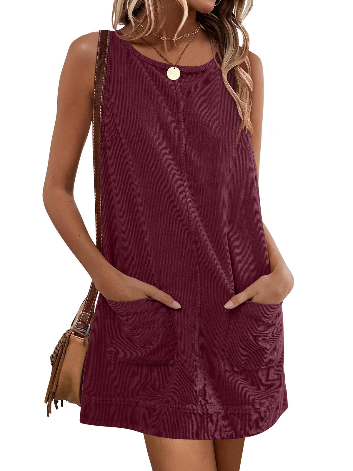 Caracilia Womens Corduroy Sleeveless Overall Mini Dress