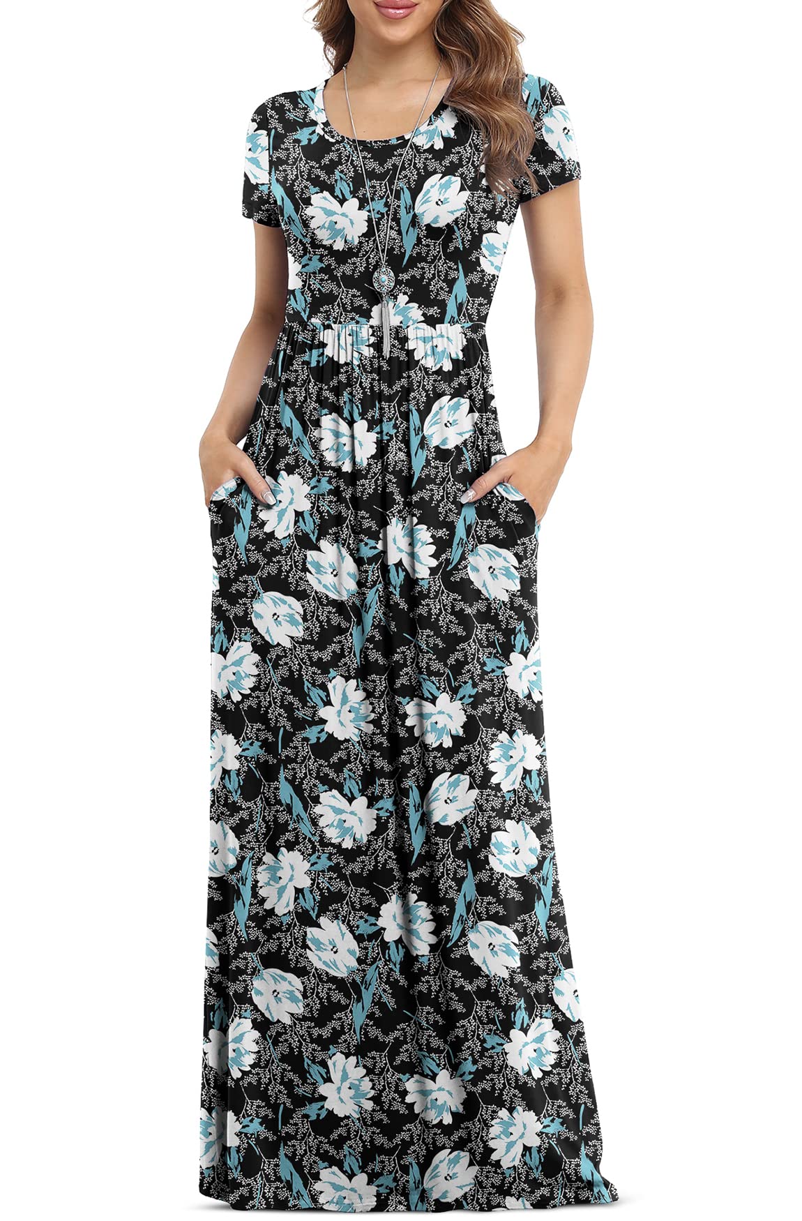 VIISHOW Women's Short Sleeve Loose Plain Maxi Dresses Casual Long Dresses with Pockets