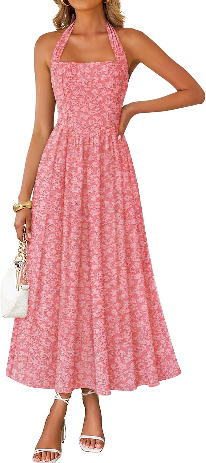 ZESICA Women's Summer Sleeveless Floral Wedding Guest Maxi Dress