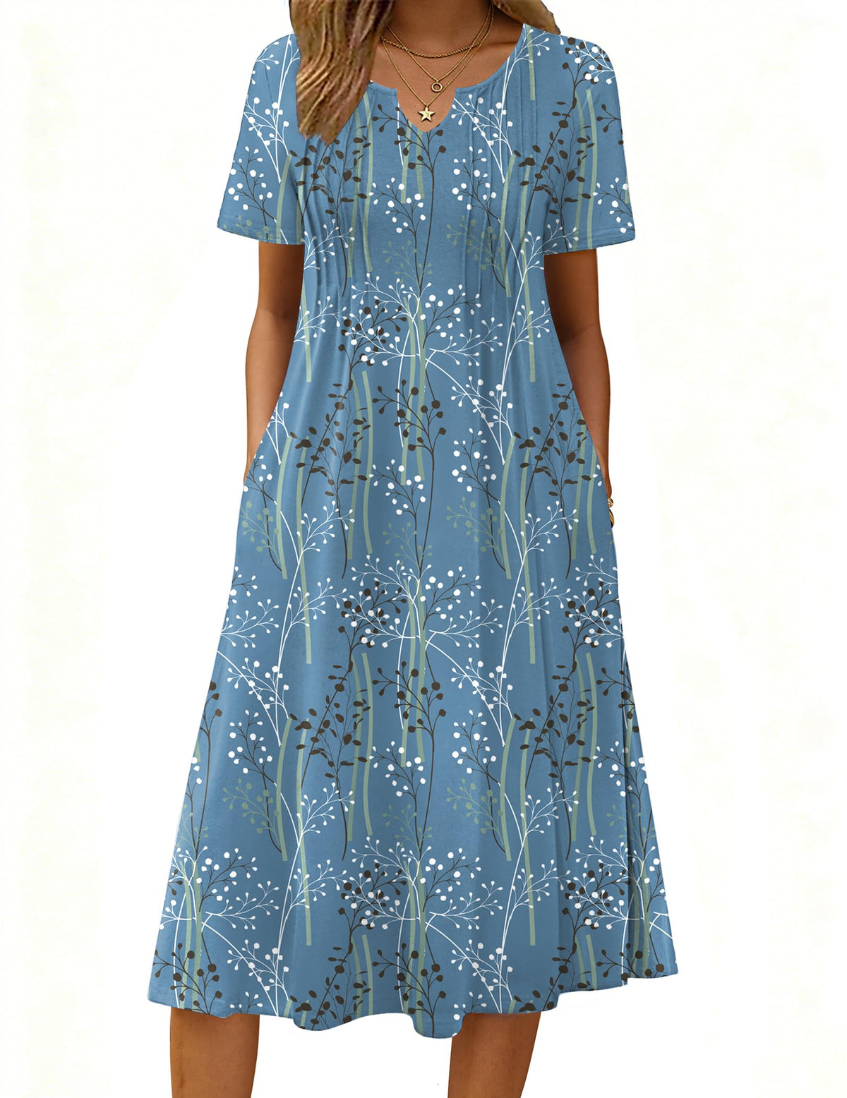 Zeagoo Summer Dresses for Women 2026 Casual Short Sleeve Aline Midi Dress with Pocket Flowy Pleated Tshirt Beach Sundress