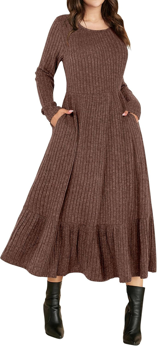 ANRABESS Womens Fall Long Sleeve Midi Dress