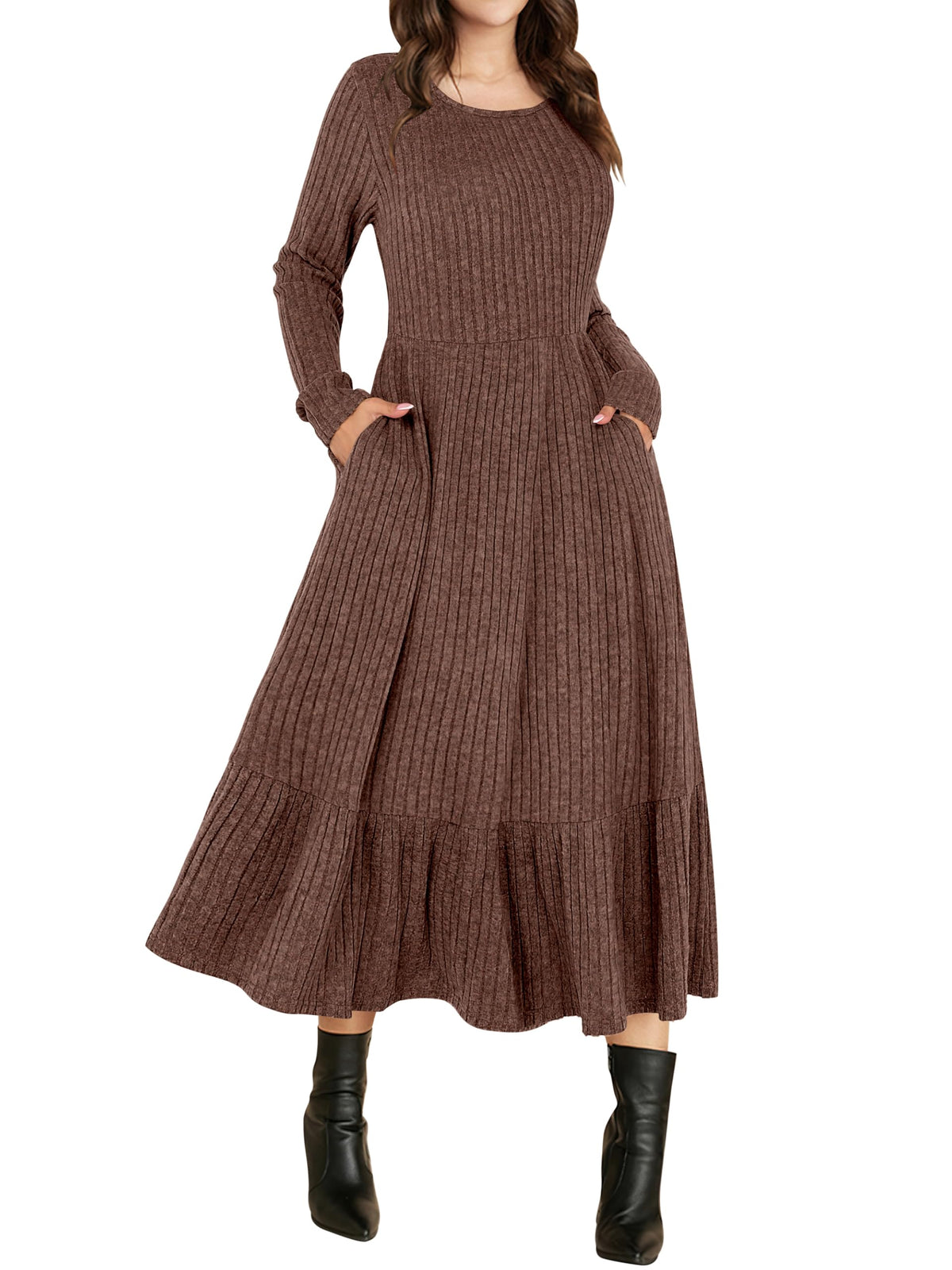 ANRABESS Womens Fall Long Sleeve Midi Dress
