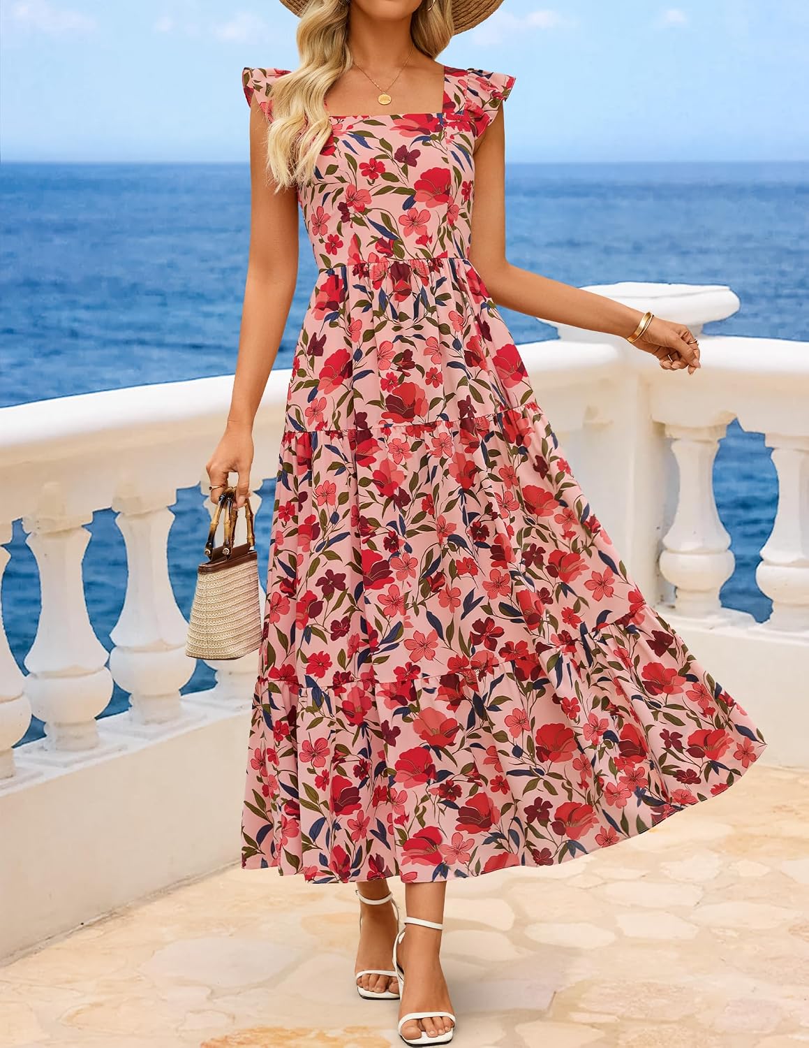 ZESICA Women's Summer Boho Floral Wedding Guest Midi Dresses