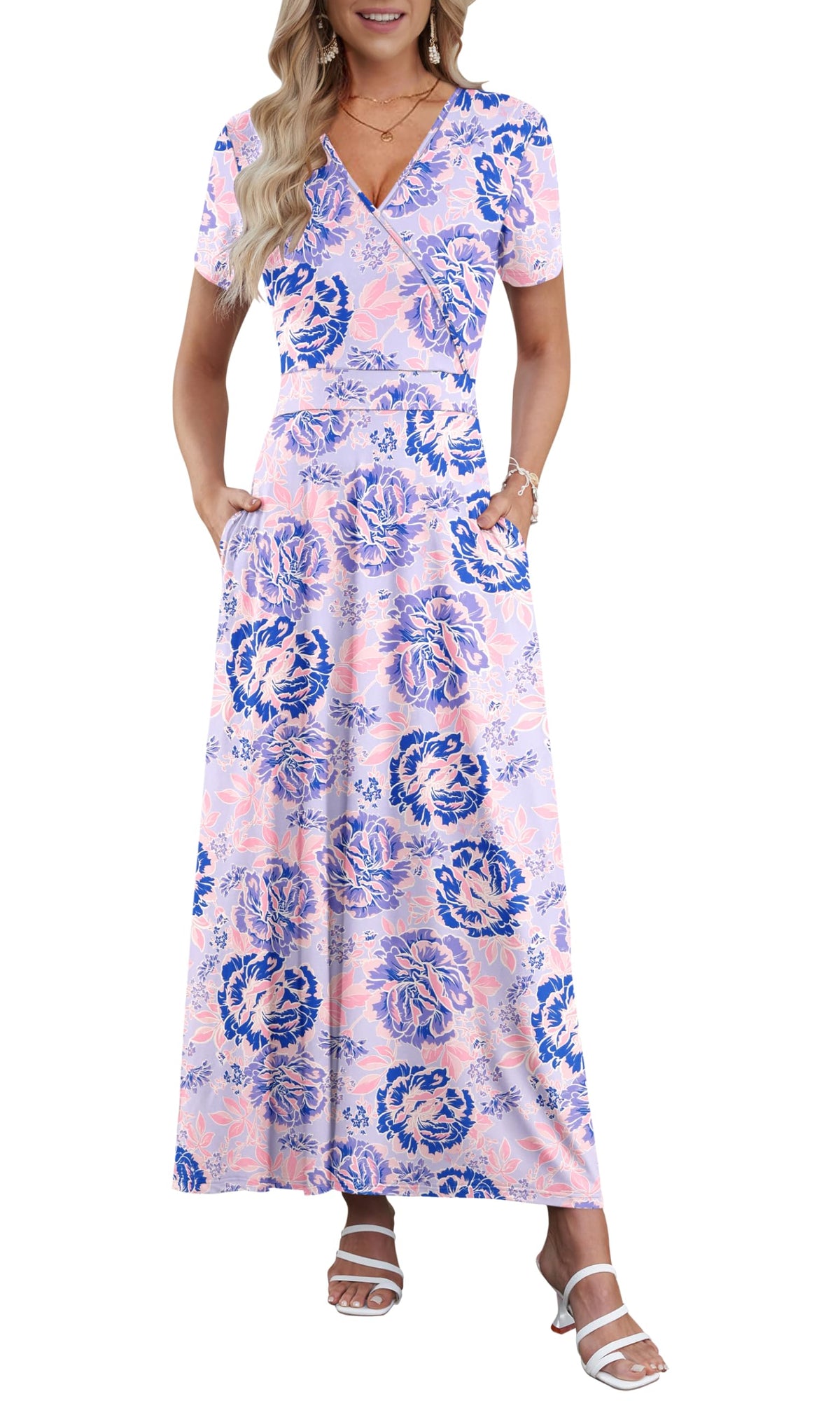 AUSELILY Maxi Dresses for Women Ankle Length Floral Beach Long Flowy Dress