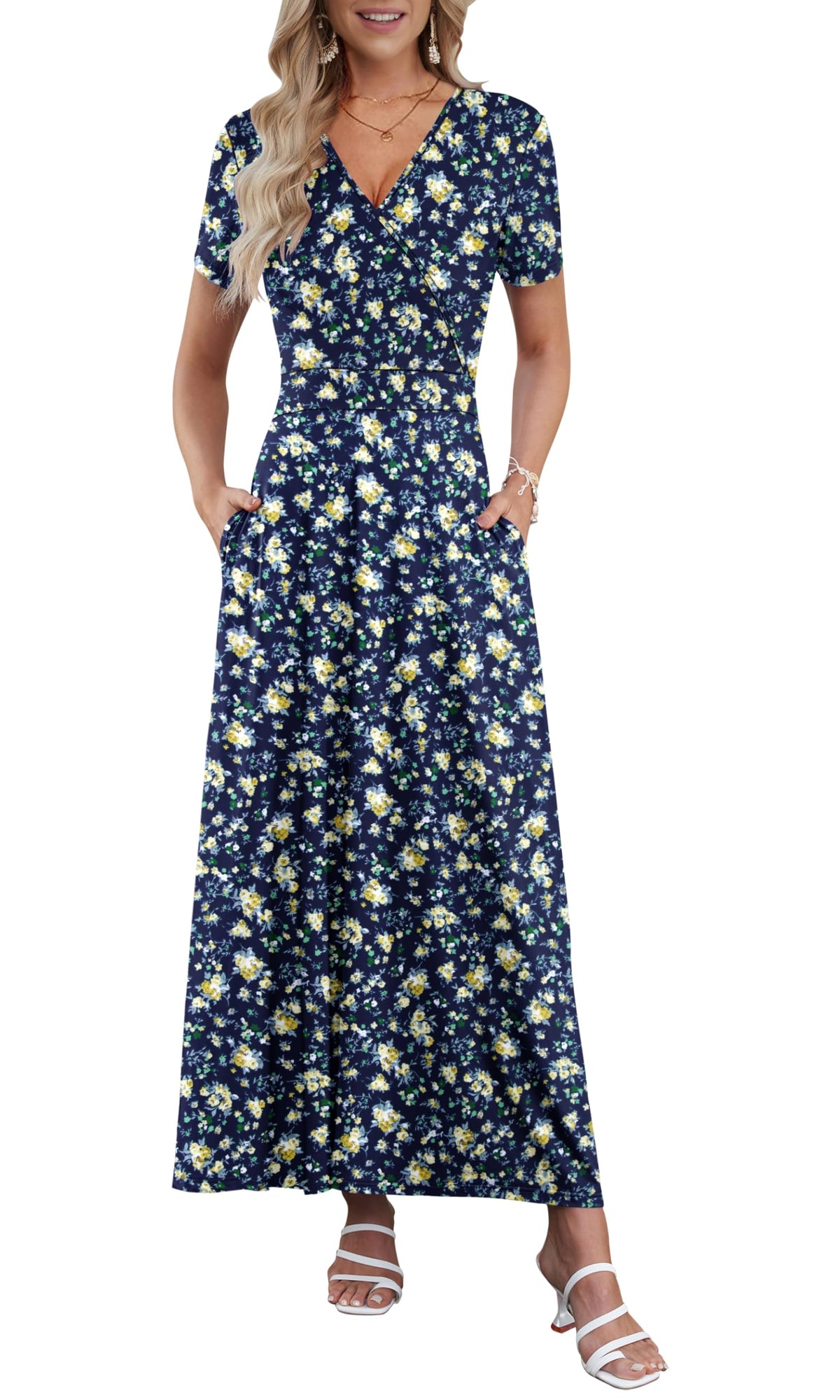 AUSELILY Maxi Dresses for Women Ankle Length Floral Beach Long Flowy Dress