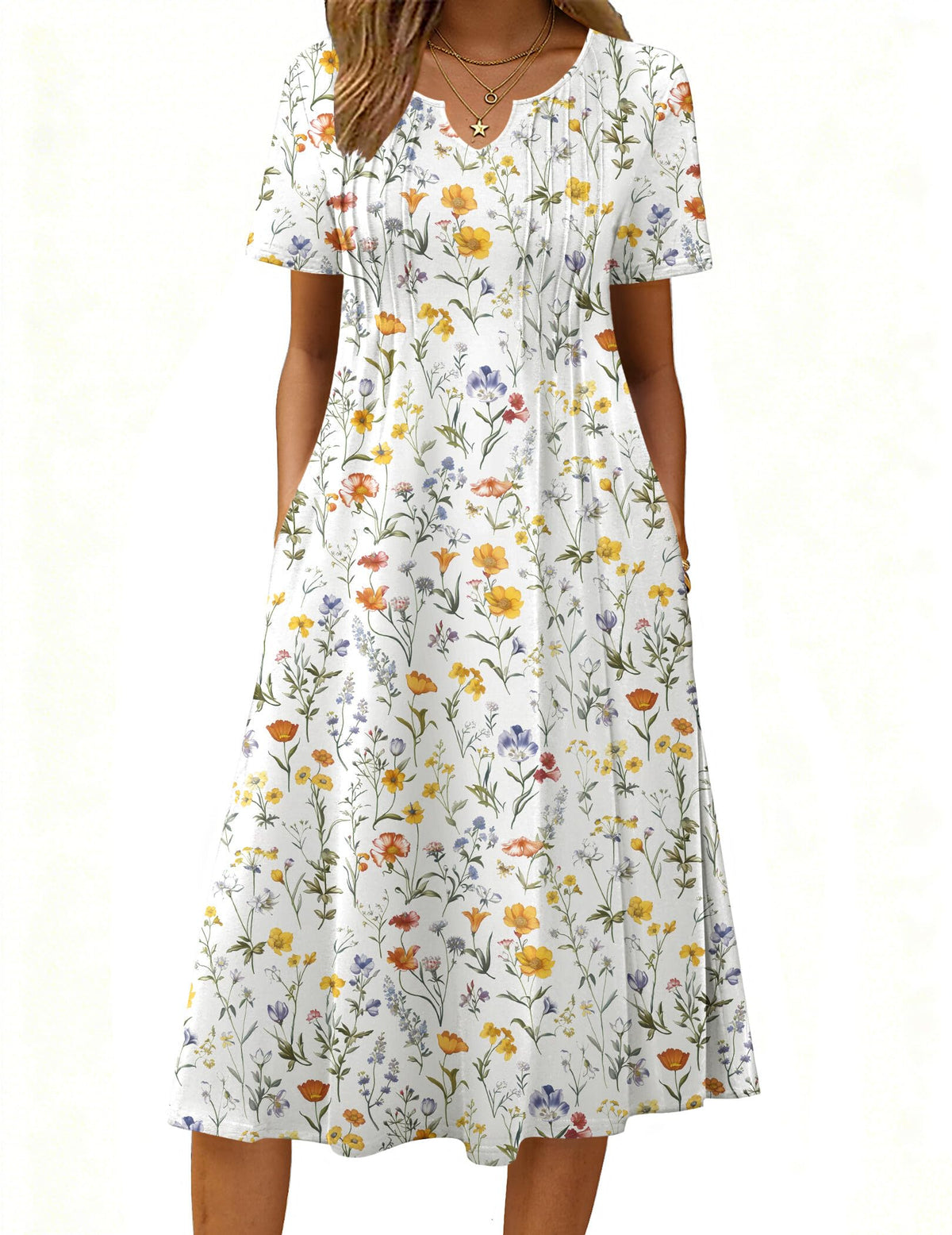 Zeagoo Summer Dresses for Women 2026 Casual Short Sleeve Aline Midi Dress with Pocket Flowy Pleated Tshirt Beach Sundress