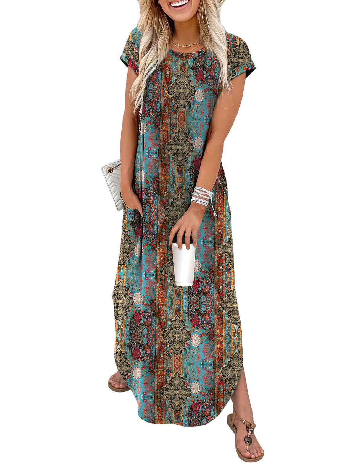WIHOLL Summer Dresses Cap Sleeve Crewneck Maxi Long Casual Dress with Pockets Beach Vacation Sundresses 2026 Trendy