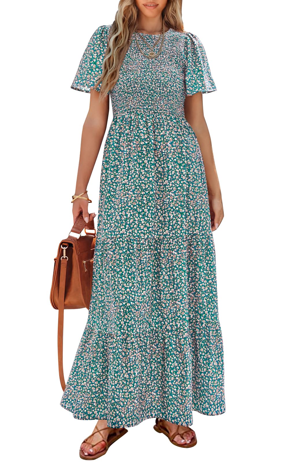 PRETTYGARDEN Women's 2026 Summer Casual Flutter Sleeve Floral Maxi Dress